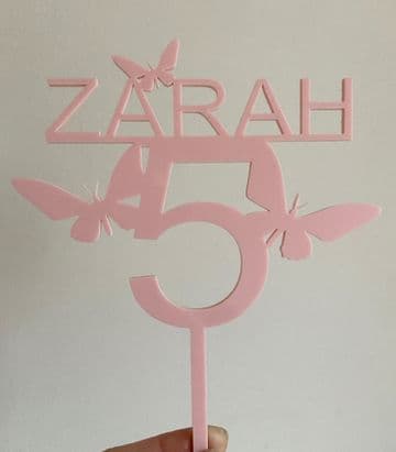 Butterfly personalised acrylic or wood cake topper