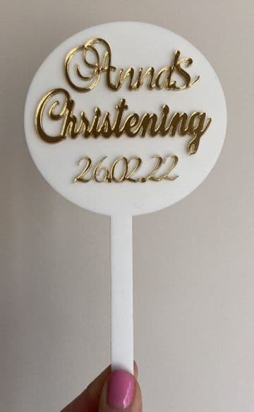 Christening personalised double layer acrylic cake topper