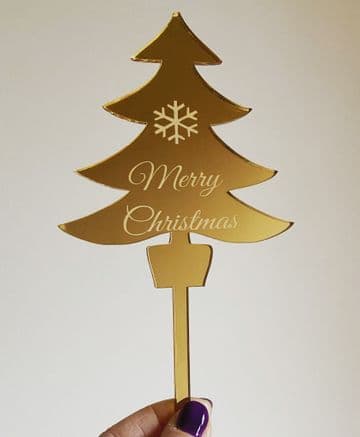 Christmas tree personalised acrylic or wood cake topper
