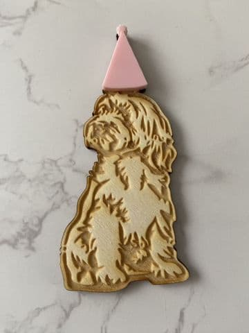 Cockapoo dog with hat wood with acrylic cake charm