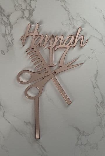 Comb and scissors acrylic or wood cake topper