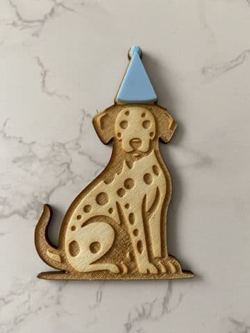 Dalmation dog with hat wood and acrylic cake charm