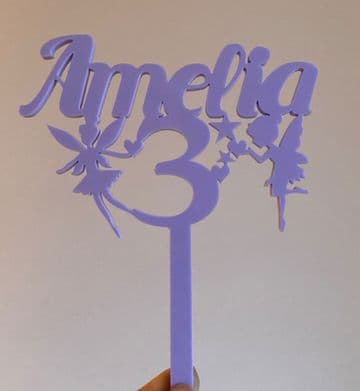 Fairies theme personalised acrylic or wood cake topper