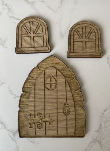 Fairy door and windows wooden cake charm set