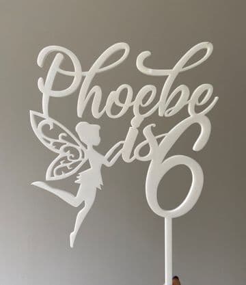 Fairy theme personalised acrylic or wood cake topper