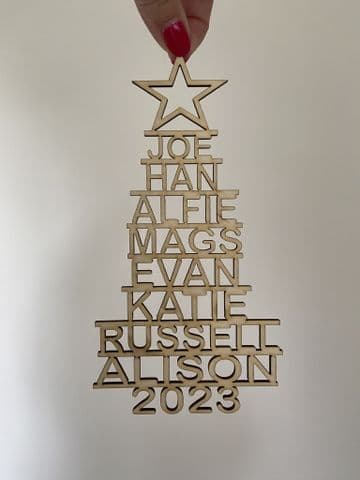 Family names personalised christmas tree decoration