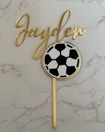 Football with personalised name acrylic cake topper