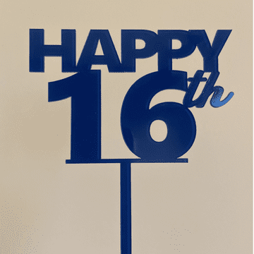 Happy 16th acrylic or wood cake topper