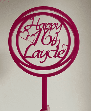 Happy 16th circles personalised acrylic or wood cake topper
