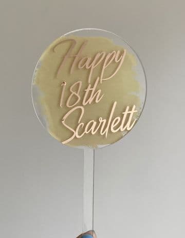 Happy 18th Birthday with paint splash clear acrylic paddle cake topper