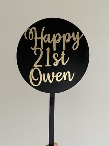Happy 21st personalised black acrylic paddle cake topper