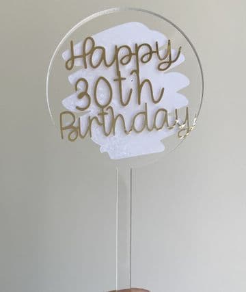 Happy 30th Birthday with paint splash acrylic paddle cake topper