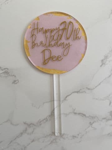 Happy 70th birthday personalised with paint splash paddle cake topper