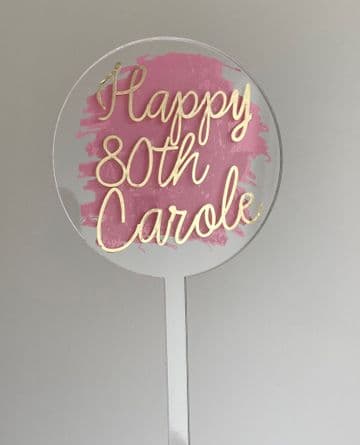 Happy 80th personalised with paint splash paddle cake topper