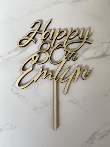 Happy 80th personalised wooden cake topper
