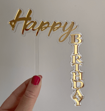 Happy birthday floating double layer acrylic cake topper
