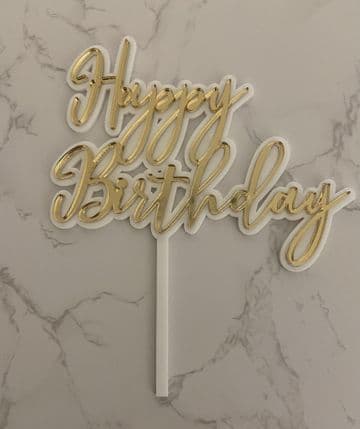 Happy birthday white background with mirror acrylic double layer acrylic cake topper