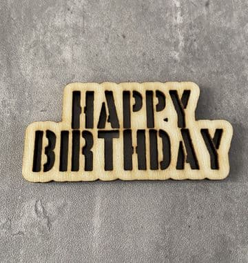 Happy Birthday with cutouts wooden cake charm