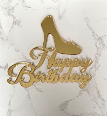 Happy birthday with high heel acrylic or wood cake charm