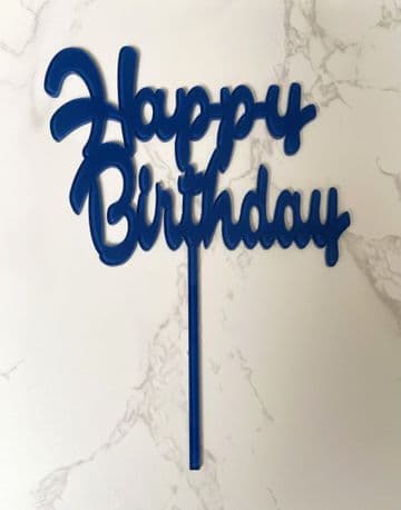 Happy bithday blue acrylic or wood cake topper