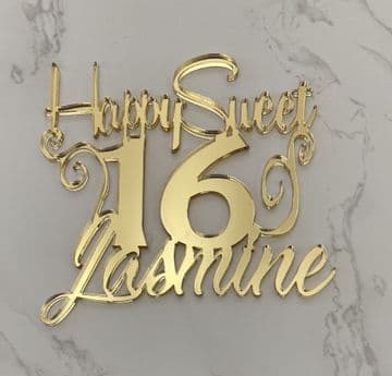 Happy sweet 16 personalised acrylic or wood cake charm