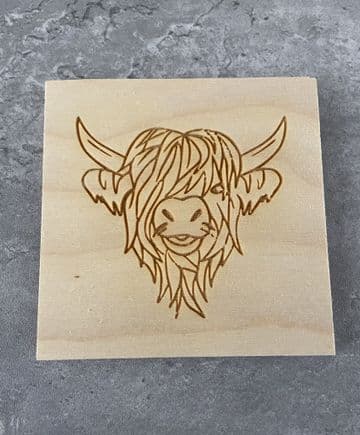 Highland cow birch plywood coaster