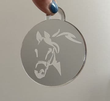 Horse face design mirrored acrylic christmas tree bauble