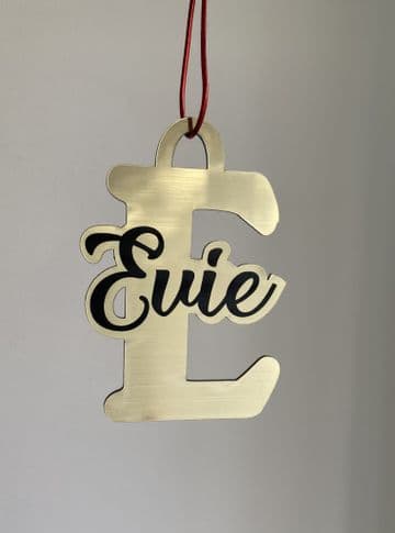 Initial and name personalised christmas tree decoration