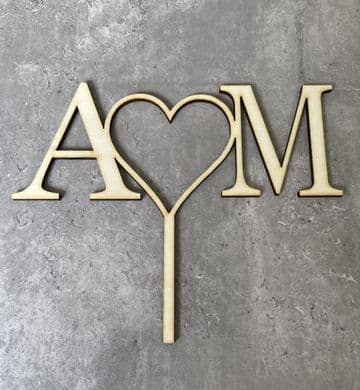 Initials personalised acrylic or wood cake topper