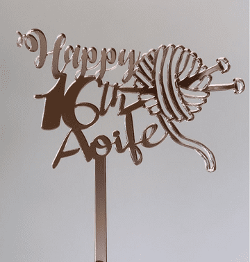 Knitting theme personalised acrylic or wood cake topper
