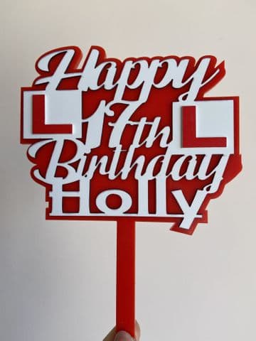 L Plate driving personalised birthday acrylic cake topper