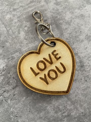 Love heart sweet design wooden keyring