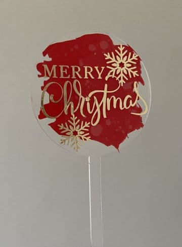 Merry christmas with red splash clear acrylic paddle cake topper