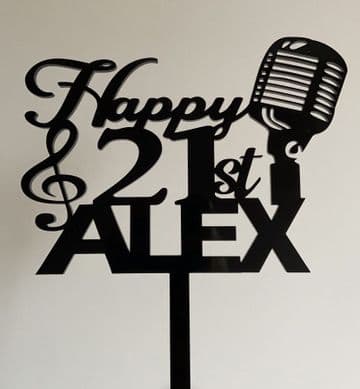 Microphone personalised acrylic or wood cake topper