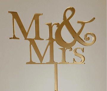 Mr & Mrs acrylic or wood cake topper