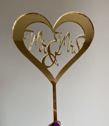 Mr & Mrs heart acrylic or wood cake topper