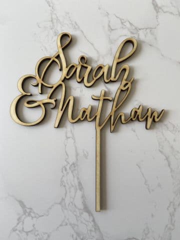 Names personalised wooden cake topper
