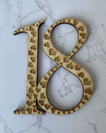 Number 18 wooden with hearts cake charm