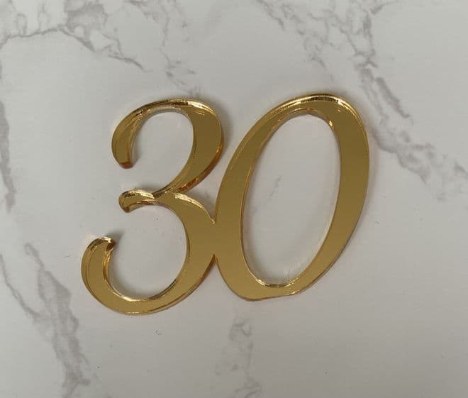 Number 30 acrylic or wood cake charm