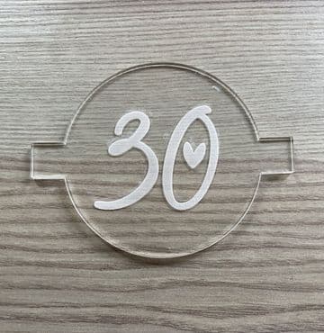 Number 30 with heart debosser