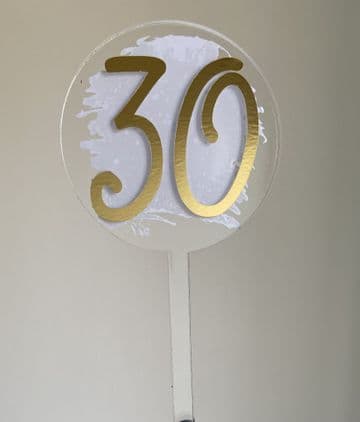 Number 30 with paint splashclear acrylic paddle cake topper