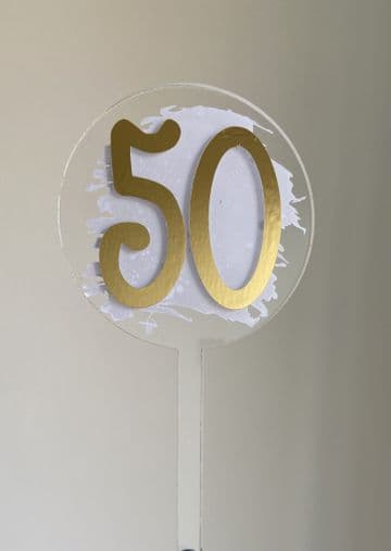 Number 50 with paint splash clear acrylic paddle cake topper