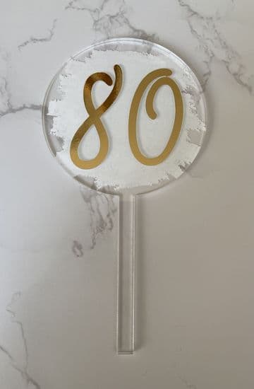 Number 80 with paint splash clear acrylic paddle cake topper