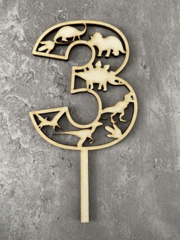 Number with dinosaurs inside acrylic or wood cake topper