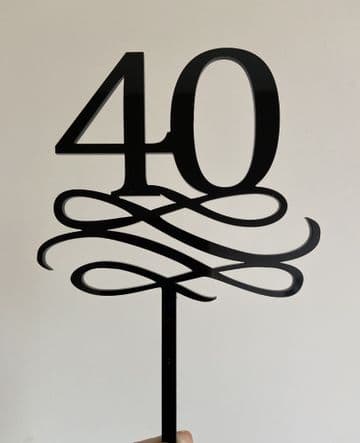 Number with swirl acrylic or wood cake topper