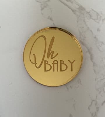 Oh baby acrylic or wood disc cupcake topper