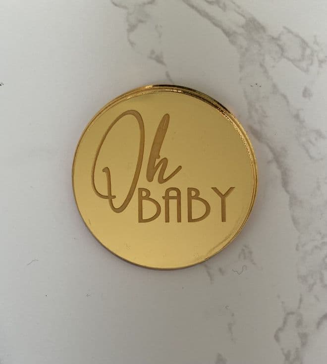 Oh baby acrylic or wood disc cupcake topper