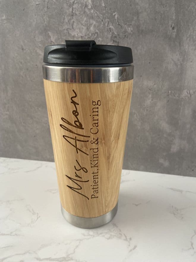 Personalised bamboo travel mug