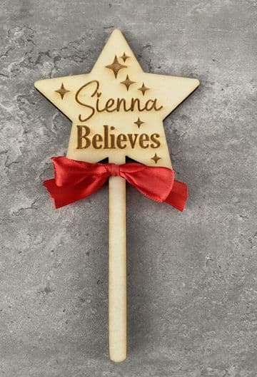 Personalised 'believe' wooden wand