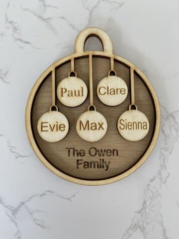 Personalised family names christmas tree decoration